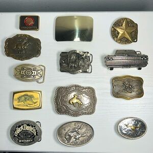 Men’s lot of vintage belt buckles assorted 13